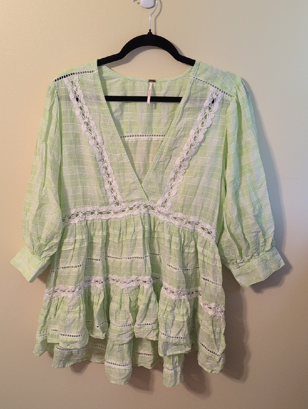 Free People Lime Green Lace-Trim Oversized Peasant Tunic